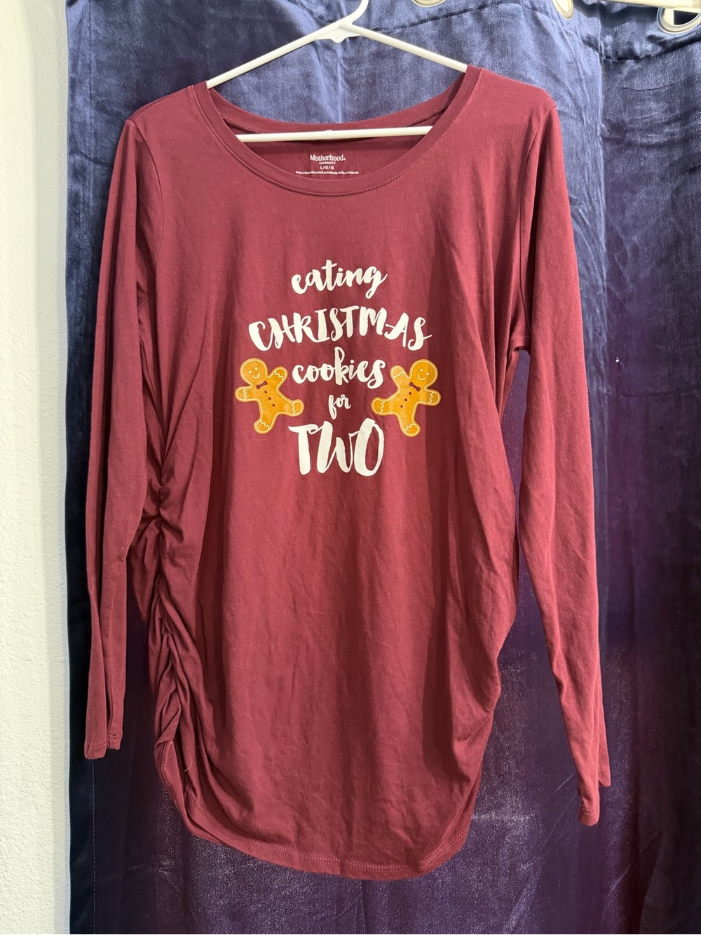 Motherhood Burgundy Long-Sleeve Holiday Graphic Tee